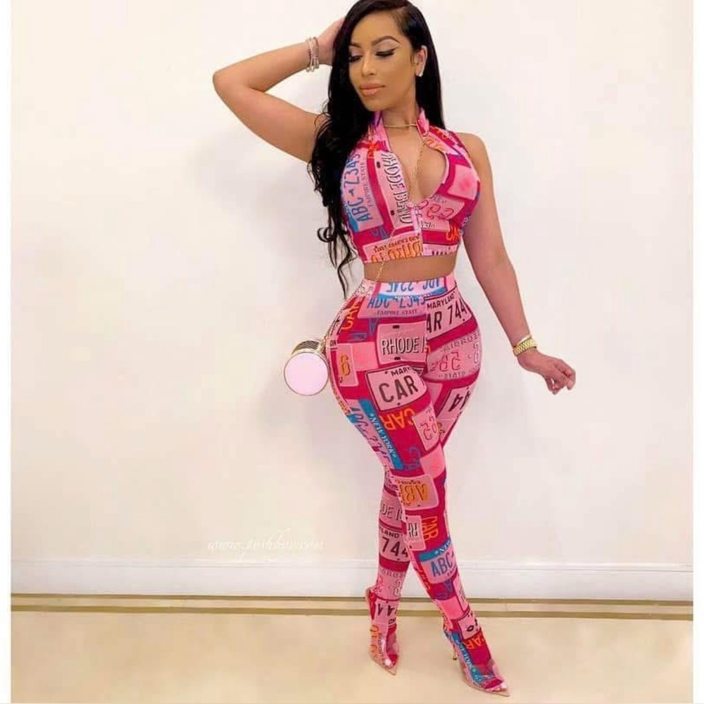 Vibrant Pink Graphic Mesh Two-Piece Set